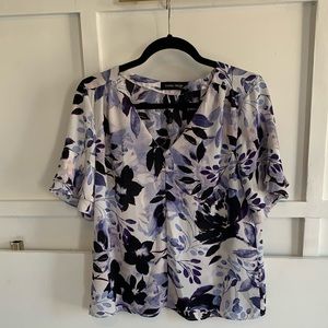 Ivanka Trump White Blouse with Purple and Black Floral Print